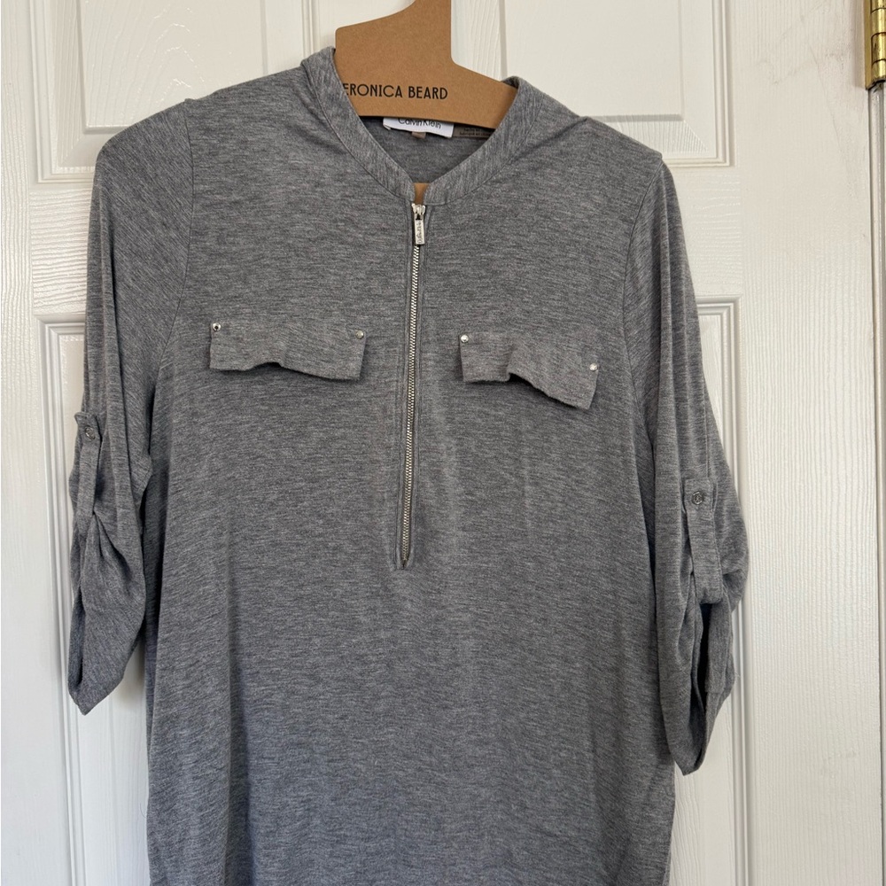Calvin Klein Gray Zip-Up Blouse